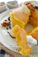 口コミ：便利野菜国産かぼちゃパウダーdeかぼちゃと豆乳のふわふわバターミルクパンケーキ★の画像（9枚目）