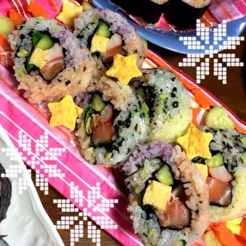 娘の誕生日に作ったジバニャン巻き寿司とレインボーロール寿司（≧∇≦）の画像（2枚目）