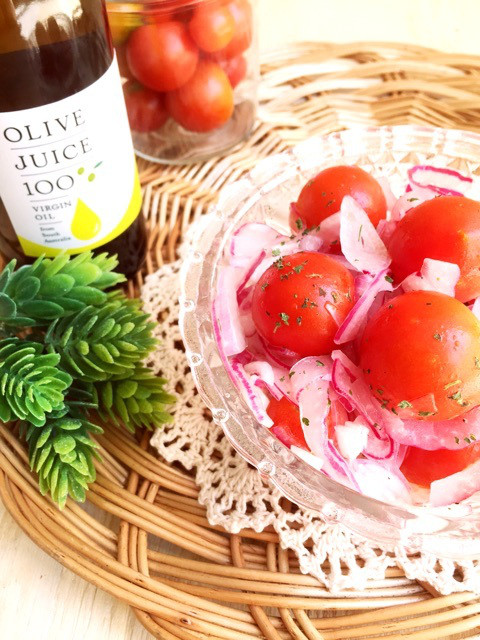 口コミ：トマトと紫玉ねぎのマリネ♪ バロックス・オリーブジュース100バージンオイルの画像（1枚目）