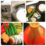 鎌田醤油さんモニターの白だしを使って胡桃入りヨーグルトディップ、白だしでまろやかになりました〜👍ル・クルーゼのタジン鍋で、たっぷりの野菜を蒸してサッパリ、ヨーグルトディップは美味しい〜👍 #鎌…のInstagram画像