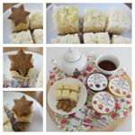 本日は昨日焼いたスポンジケーキの余った部分に #ピーナッツクリーム #黒ごまクリーム #はちみつスプレッド を塗って手作りクッキーをのせておやつに食べました♥とっても美味しい(*´ч`*)はちみつ…のInstagram画像