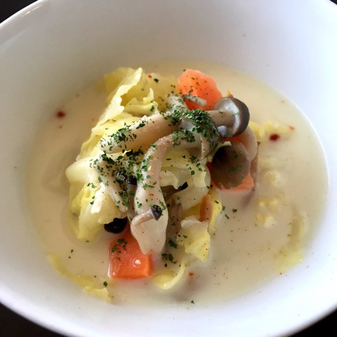 口コミ：
  あったか野菜スープをカルボナーラソースで簡単に@ポポラーママ、タラモサラダ、玉子サンド
の画像（1枚目）