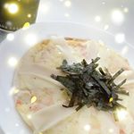 モニプラより頂いた #濃厚チーズたらこクリーム  の  ピザを焼いてみました♥️これはノーマルだと、たらこクリームとチーズのみのトッピングですが、家ではスライス餅と、とろけるチーズを更に乗せて焼き…のInstagram画像