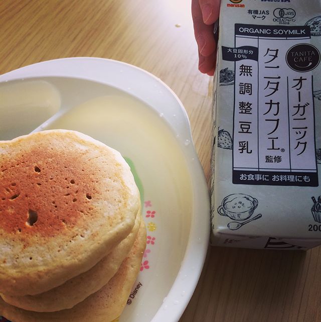 口コミ投稿：おやつです。豆乳ホットケーキ。私のはチョコ♡鳥です🐤 #マルサン #マルサンオーガニ…