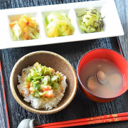 セロリの葉と海老のかき揚げ・セロリづくしの朝食♪