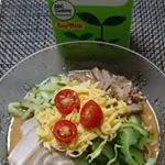 まろやか冷やし中華～(^^ゞまろやかの秘密は！豆乳～マルサンの調製豆乳を使いました豆乳は、美容にも健康にも良いからドンドン取り入れたいね～シンプルにゴクゴク飲むのが一番イイのはわかってるけど…のInstagram画像