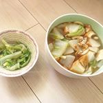 朝ごはんだけど夜食に使えるメニュー🙆‍♂️.焼鯖ほぐしと冬野菜のうどん白菜のコンソメ煮.函館あさひさんにいただいた焼鯖ほぐし！脂も適度に、上質な鯖がたっぷり入っていろい…のInstagram画像