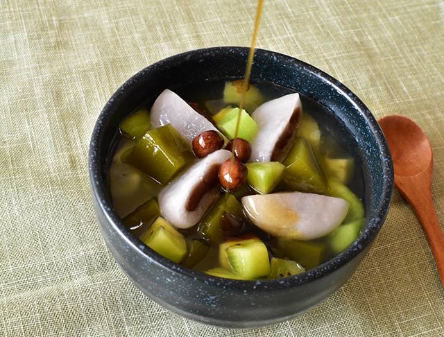 口コミ投稿：🍵和スイーツでほっこり**缶詰めの豆寒天をアレンジして、グリーンが美しいみつ豆を作…