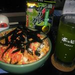 本日のWaShock!😱 ランチは、ハヤシ辛いライス🌶️🔥🍚😁 でなーは、春キャベツと#SSK #液切りしないで使えるツナフレーク #キャノーラ油 パスタ🐟️🍝 御酒は、#濃いグリーンティー …のInstagram画像