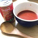 デルモンテの缶を鍋に入れそのまま温めてトマトスープに🍅とっても濃厚で美味しすぎましたっ✨トマトゼリー🍅も作りました！寒天を入れて固めたました🤗お料理に合わせやすい😘🍅🍅リコピンも1…のInstagram画像