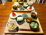 ..▷▷▷2020.07.01.（水）..🌿信濃高原うす塩なめ茸８０％入り炊き込みご飯🌿マッスルギョーザと舞茸のスープ🌿ミニトマトと胡瓜のRose Vinegar漬け🌿…のInstagram画像