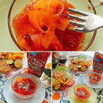 【真夏の食卓に 冷たいスープのアレンジメニューを♪】ギザギザのピーラーでニンジンリボンを作り、熱湯でさっと湯でる。ニンジンを器に入れ、『スペイン産完熟トマトの冷たいジ…のInstagram画像