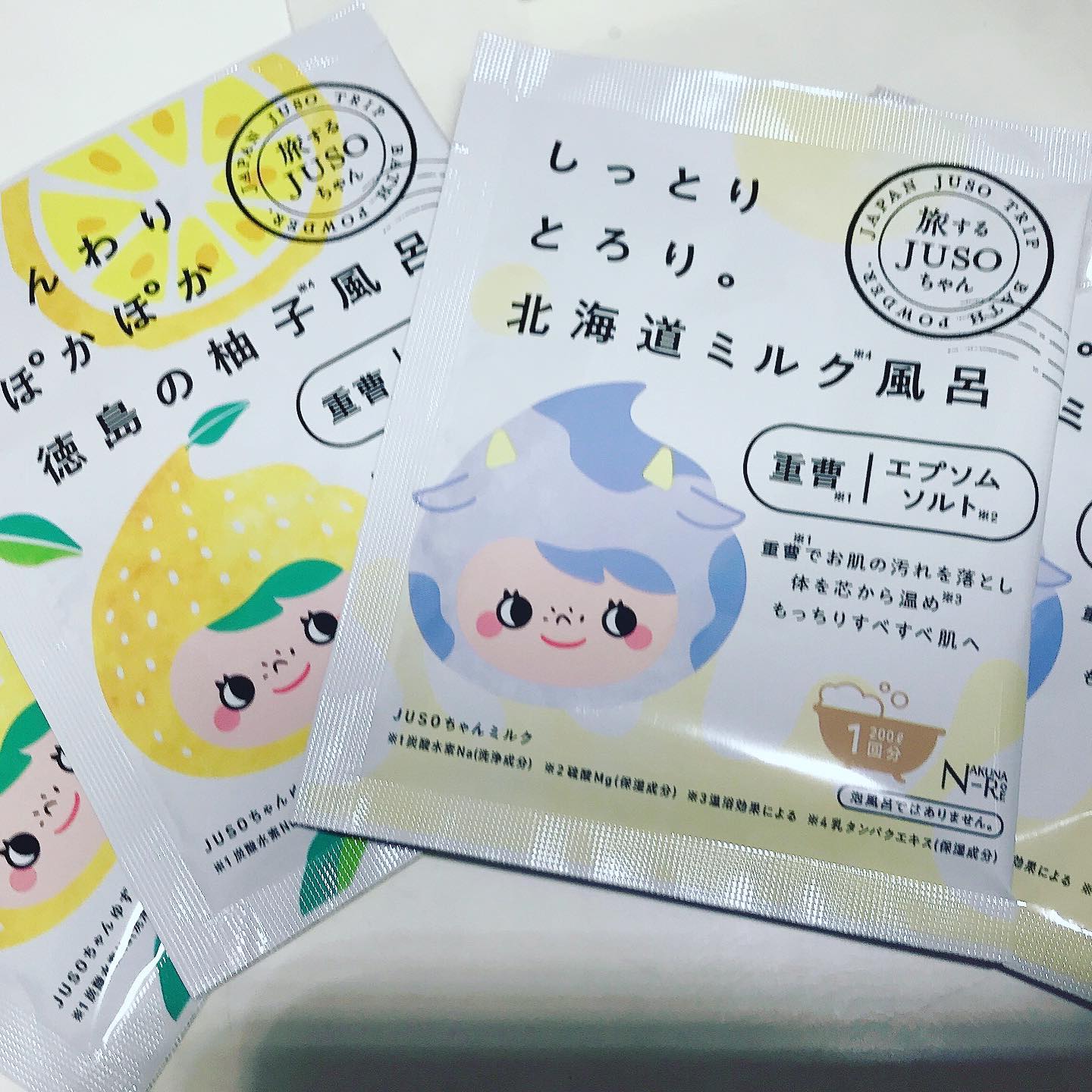 口コミ投稿：旅するJUSOちゃんシリーズの入浴剤を使ってみました。重曹の入浴剤なので、お肌はツ…