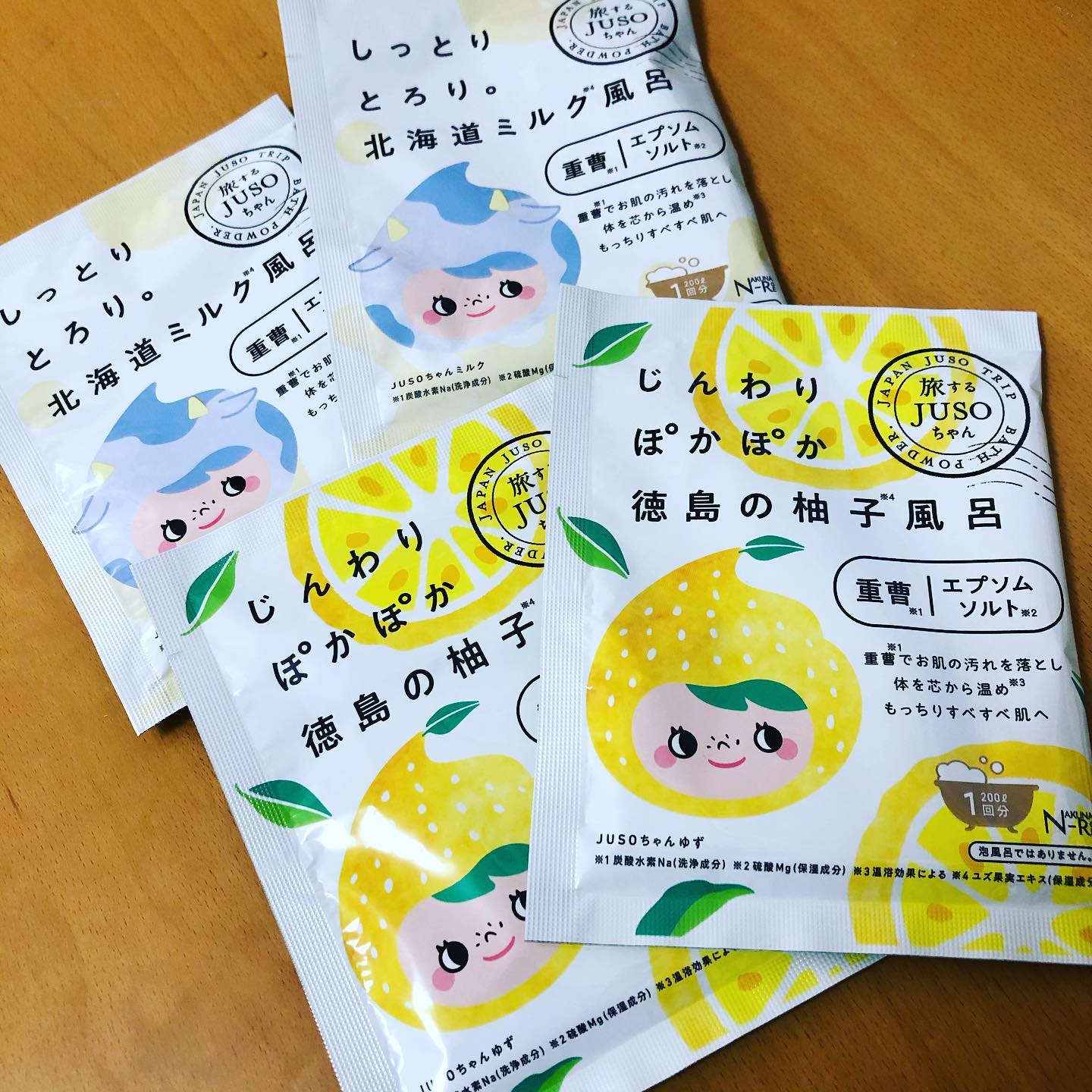 口コミ投稿：:旅するJUSOちゃん❣️:こちら重曹の入浴剤です♡北海道ミルク風呂と徳島の柚子風呂を試…