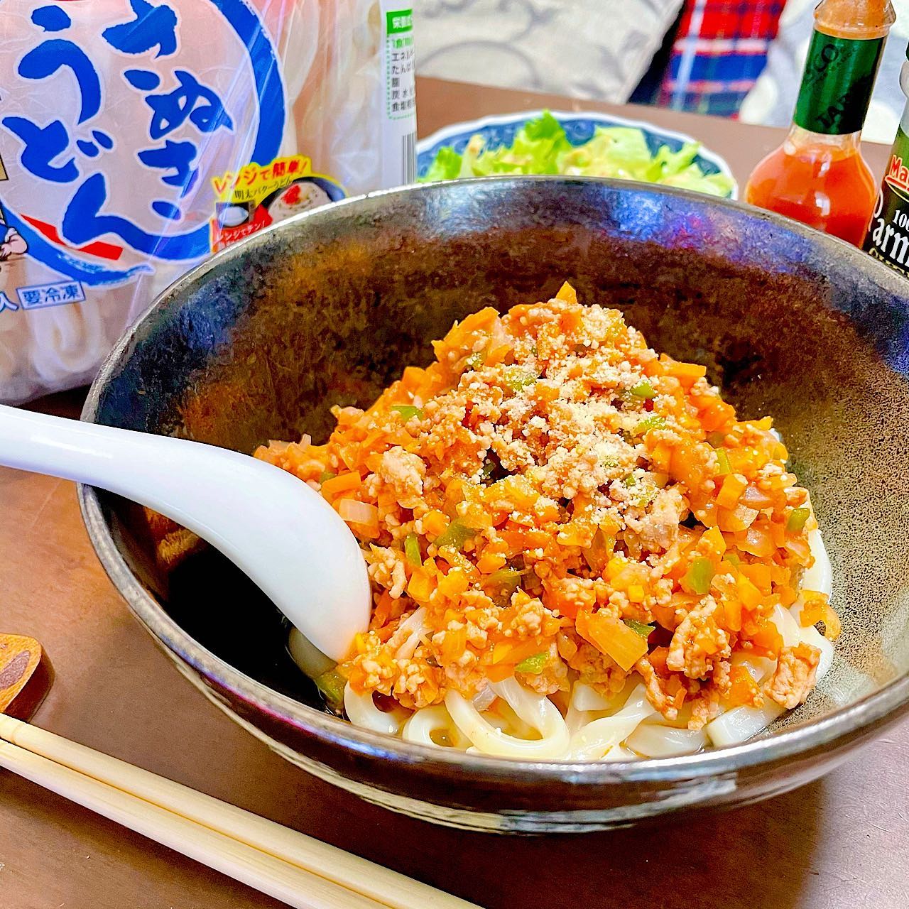 口コミ投稿：Udon noodles with meatsauce for lunch☺️🍝﻿﻿普段私のランチはパンをトーストするだ…