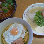 #地養卵と笑顔と元気 の投稿も今日まで🐣🐣🐣いつかのお休みの日のお昼(ラーメン３種)🍜🍥大好きな、卵黄の味噌漬け🐣温泉卵くらいにゆでてからつけると丸いまま味噌漬けになります🎵…のInstagram画像