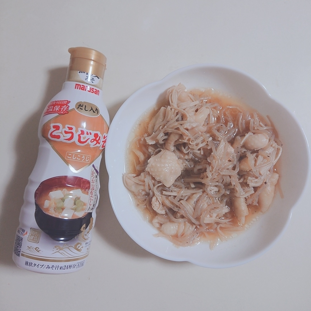 口コミ投稿：こうじみそを使って料理🌼＊鶏皮の味噌煮込み＊なめこ味噌汁こうじみそは、みそ業界初…