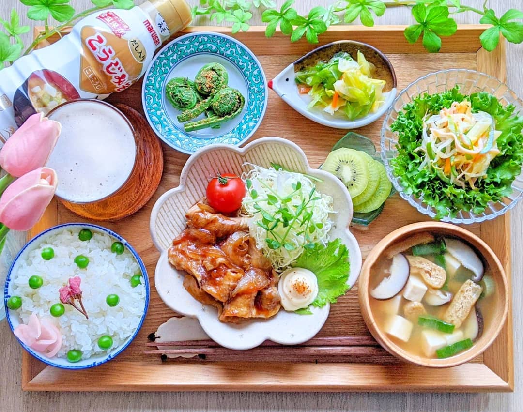 口コミ投稿：.﻿﻿﻿﻿﻿﻿.﻿﻿﻿﻿﻿﻿晩ご飯♡ᵕ̈*⑅﻿﻿﻿﻿﻿﻿.﻿﻿﻿﻿﻿﻿⋈生姜焼き﻿⋈豆ごはん﻿⋈椎茸とお豆腐の味噌汁…