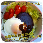 今日の#ランチ は#マルコメ の#ダイズラボ と#プリマハム がコラボした新商品#トライベジ の#大豆のお肉で作ったハンバーグ を使って#ロコモコ丼 を作って食べた。これ、#ハンバーグ の…のInstagram画像