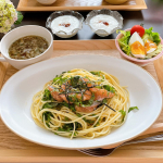 ♡今日の#晩ご飯🍳サーモンと大葉の冷製パスタ🍳オニオンスープ（ @sokensha のフリーズドライ）🍳サラダ🍳手作りヨーグルト（ @kireyaka ）今日はおば…のInstagram画像