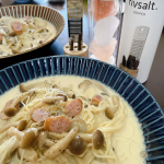 お昼ご飯！クリームパスタ風そうめん作りました！nooks webshopさんのRIVSALTすりおろしペッパーと岩塩をお試しさせていただきました✨すりおろしペッパーと岩塩を使ったこ&hellip;のInstagram画像