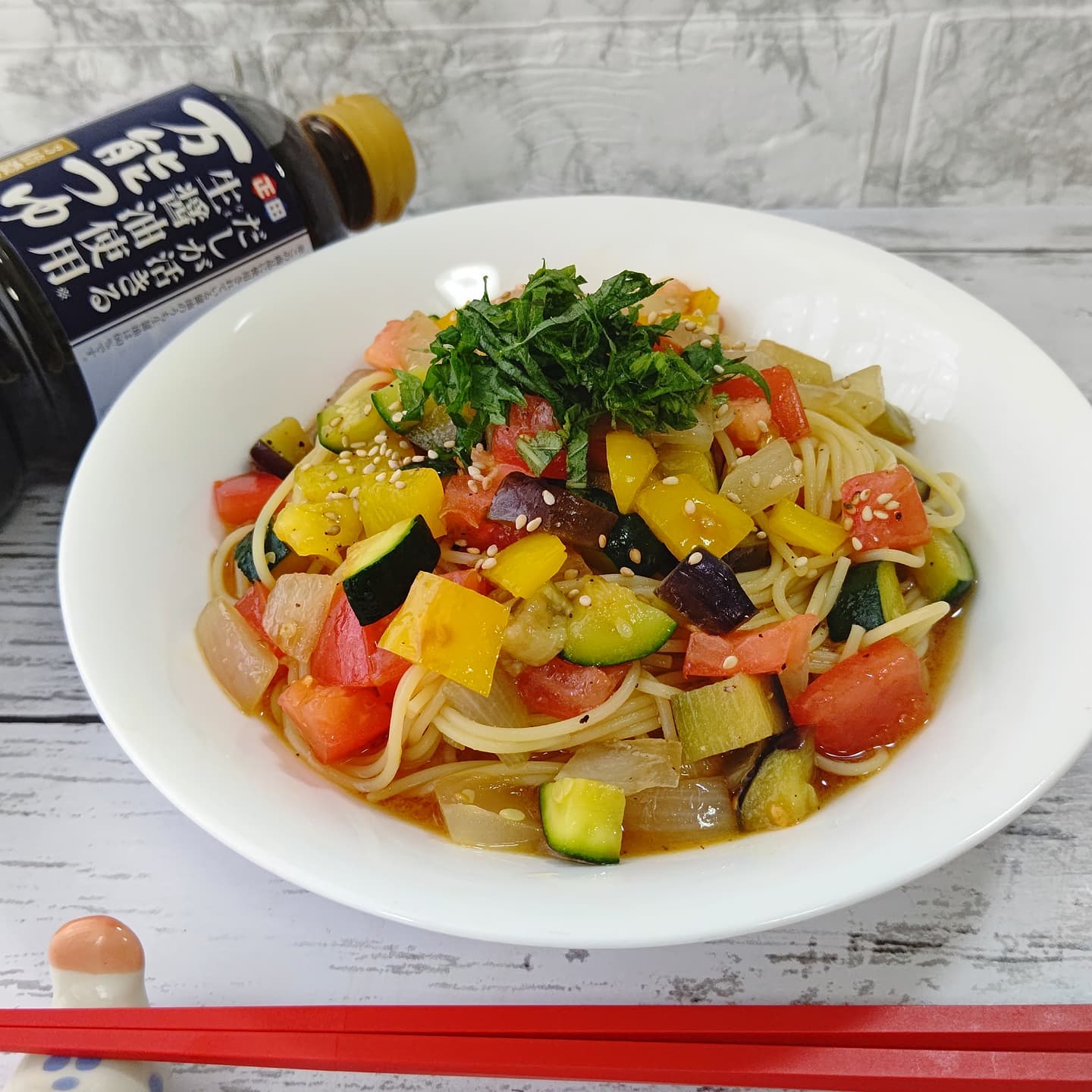 口コミ投稿：正田醤油さまの「生醤油使用万能つゆ」を使い、“夏野菜を使っためんつゆパスタ”を作…