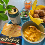 本日の#休日家飲み　は大人の給食風ランチ飲み（笑）味の素の新発売🧀マッケンチーズをお試しさせていただいたので、フライドチキンを揚げてアメリカンな感じでビール🍻にしましたー。⁡マッケンチーズ…のInstagram画像