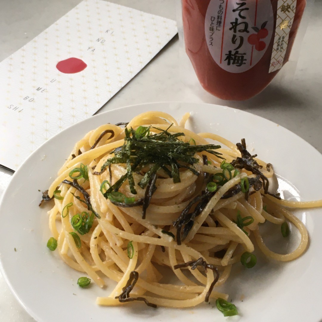 口コミ投稿：しそねり梅と塩昆布の和風パスタ爽やかなしそねり梅の酸味がとても美味しい和風パス…