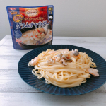 ・クラムチャウダーをアレンジして、パスタを作りました👩‍🍳❤️『シェフズリザーブ レンジでおいしいクラムチャウダー』袋のまま電子レンジで約1分加熱するだけで、本格的な具だくさんのスープ…のInstagram画像