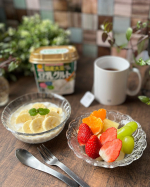*ここ数週間、カロリー摂りすぎな日々。朝食で軌道修正！今朝はヨーグルトとフルーツ、オプティファイバー入り紅茶で222kcal❣️マルサンアイ u0040marusanai_official …のInstagram画像