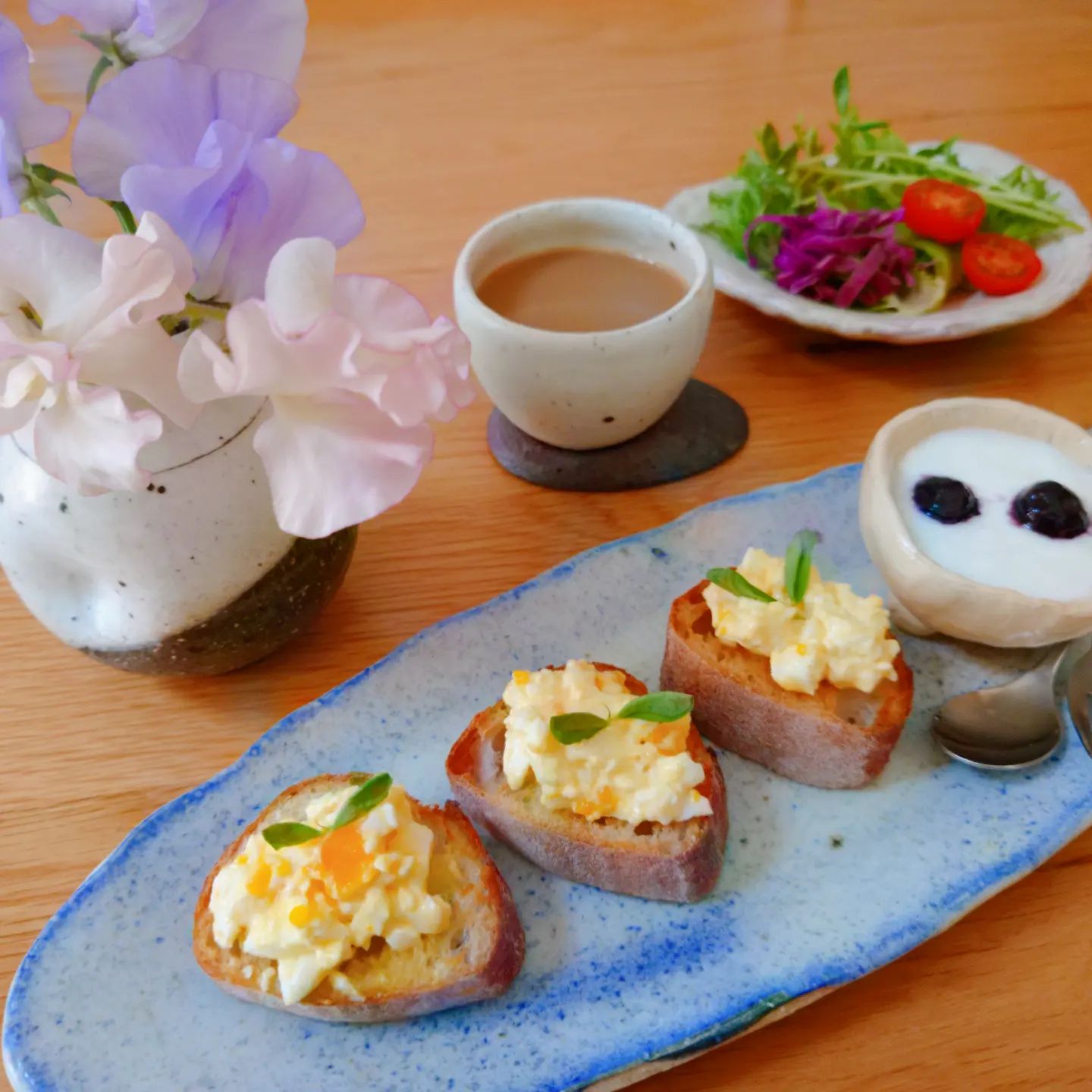 口コミ投稿：🌸🥖朝ごはん🥖🌸*おはようございます🌿今朝はバゲットトーストと豆乳ミルクティーで朝ご…