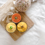 ❁”冷やして食べる” 夏にぴったりな「冷製もち麦のポタージュ粥」✨・🍅さわやかな酸味トマトスープ仕立て🌽やさしい甘さコーンスープ仕立て🎃まろやかかぼちゃスープ仕立て3つ…のInstagram画像