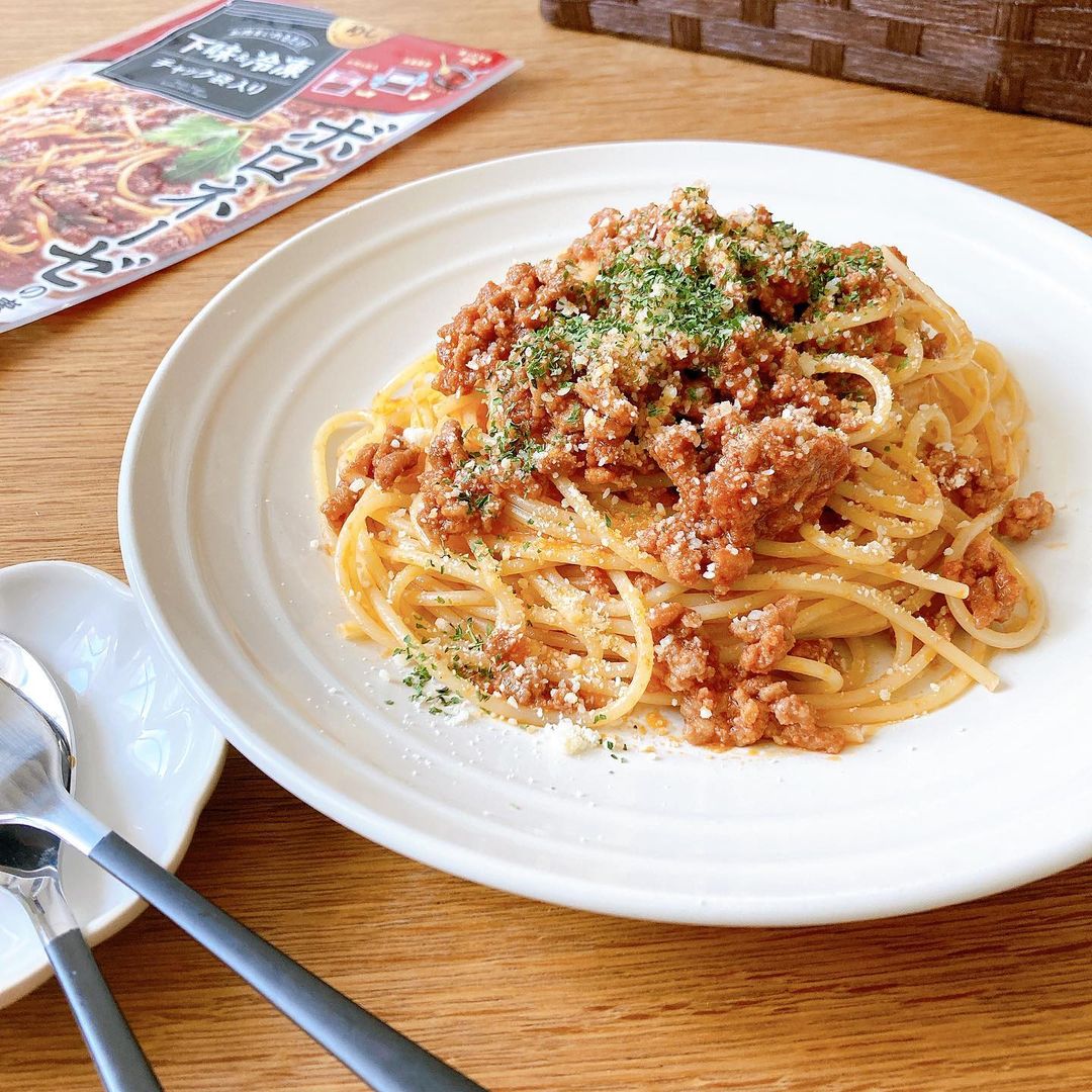 口コミ投稿：・今日のランチはボロネーゼ🍝正田醤油さんの冷凍ストック名人　ボロネーゼの素を使い…