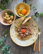 今日のランチはボロネーゼ🍝⁡大好き！正田醤油さまの『冷凍ストック名人　ボロネーゼの素』で仕込んでおいたソースで簡単に出来ちゃいました🙌⁡つい多めに買っちゃっても、使いきれず無駄にしがちな挽き…のInstagram画像