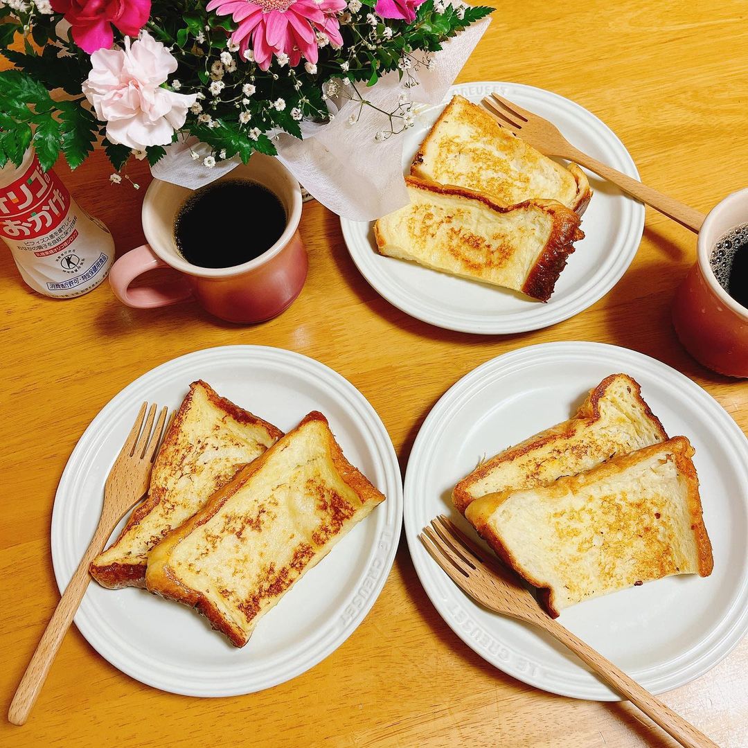 口コミ投稿：今日の朝ごはんは#フレンチトースト ！卵、牛乳、オリゴ糖で。ほんのり甘いフレンチ…