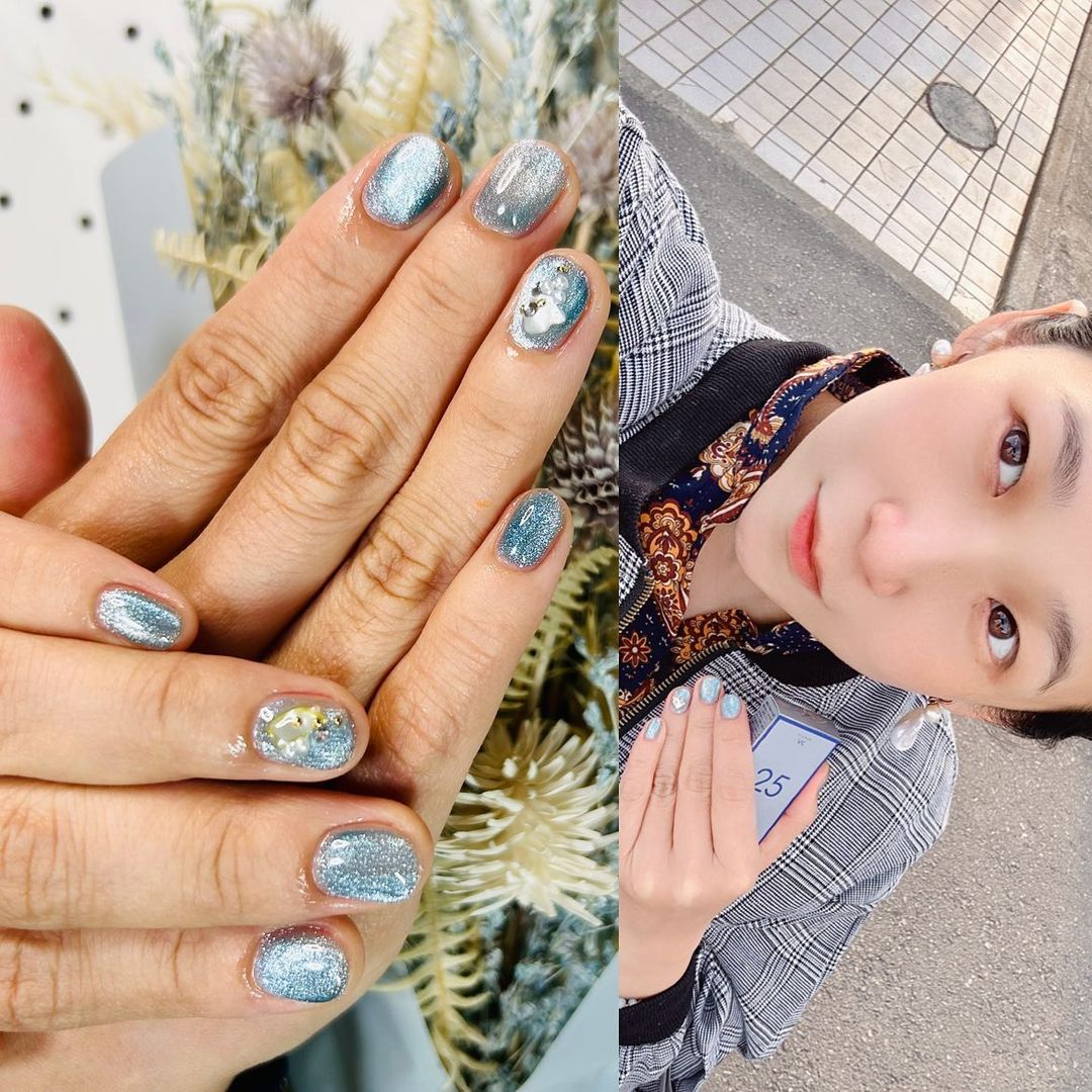 口コミ投稿：I have a live soon so I got my nails done💅glitter magnet nails(〃ω〃)stylish an…