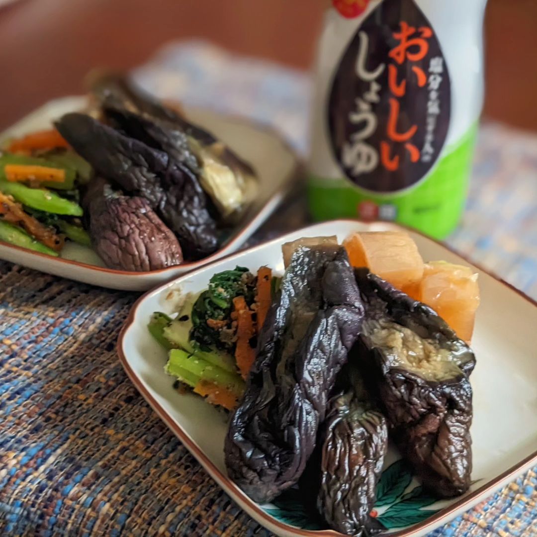 口コミ投稿：#正田醤油 さんの #塩分を気にする人のおいしいしょうゆ で茄子の煮物です！塩分量50…