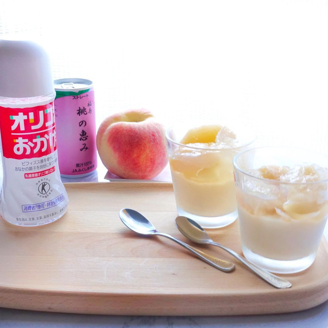 口コミ投稿：福島の桃をたくさんいただいたのでゼリーに🍑 豆乳とオリゴのおかげと寒天でミルクゼ…