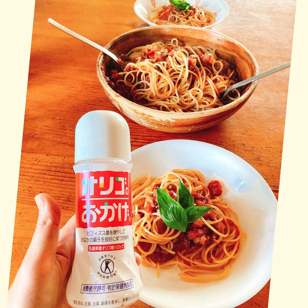 口コミ投稿：「オリゴのおかげ」で腸活ランチを作ってみたよ💕「ミートソースパスタ」✨トマト缶、…