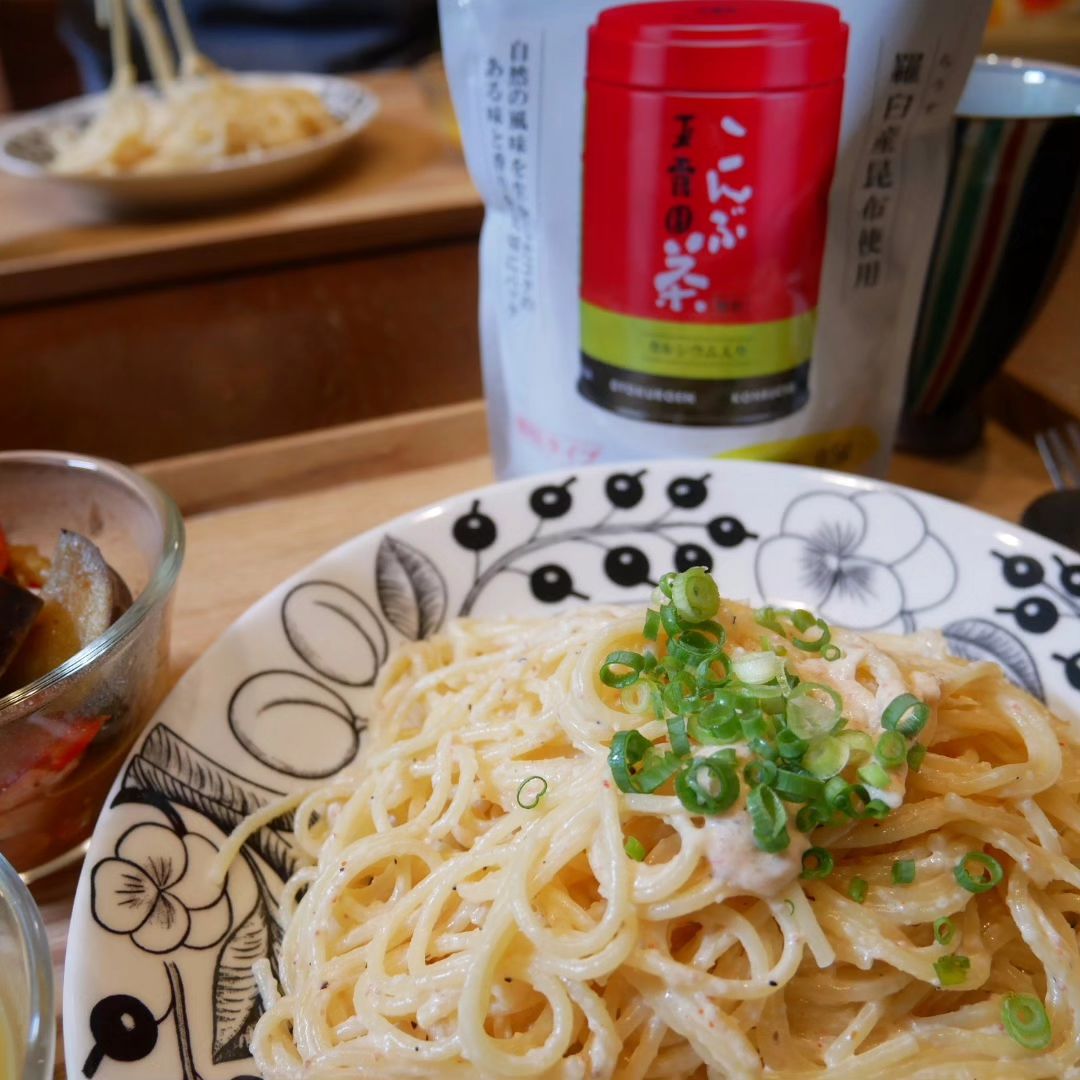 口コミ投稿：モニプラ、玉露園のこんぶ茶のモニター中です。今日のパスタはこんぶ茶を使ったた明…
