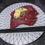 This is whale sushi🐳I've never eaten raw beef, but it tasted similar to rare beef 🍴Since ancient…のInstagram画像