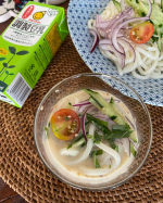 #今日のランチ暑いから冷たい#うどん「和風豆乳つけうどん」暑い日にツルツル♪っとさっぱり食べられるつけつゆの〈材料〉　2人分・豆乳　200ml・めんつゆ　大さじ5・かつお節　好き…のInstagram画像