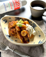#腸活フレンチトーストレシピ🍴 実は私、朝一番に甘い物を食べるの大好きなんです🍬普段は体重を気にするお年頃というのもありガマンしていますが、たまーに自分に優しくデーと称して、解禁する時がありま…のInstagram画像