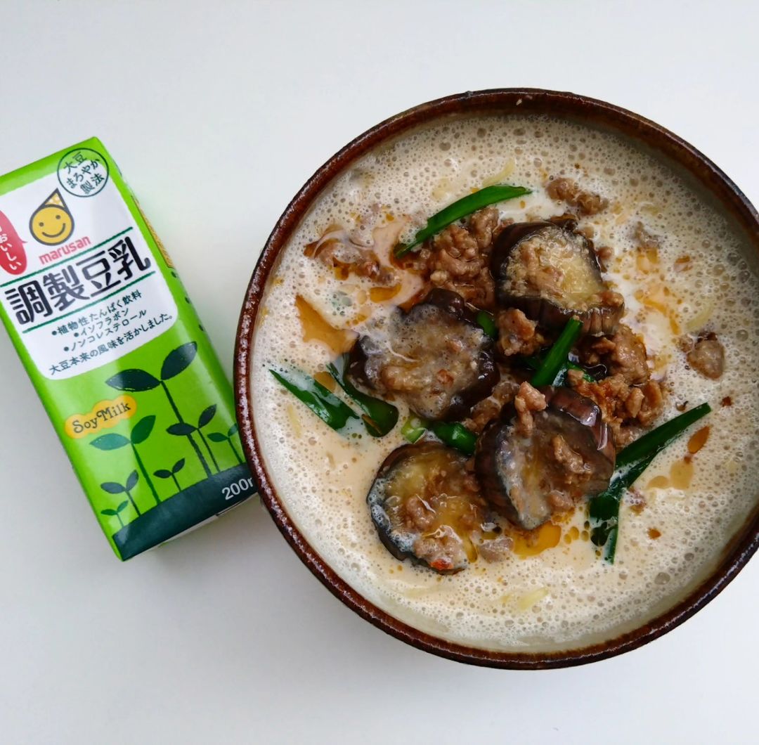 口コミ投稿：茄子の豆乳ラーメンを作りました！少しピリからの肉みそ&茄子が豆乳で味をまろやかに…
