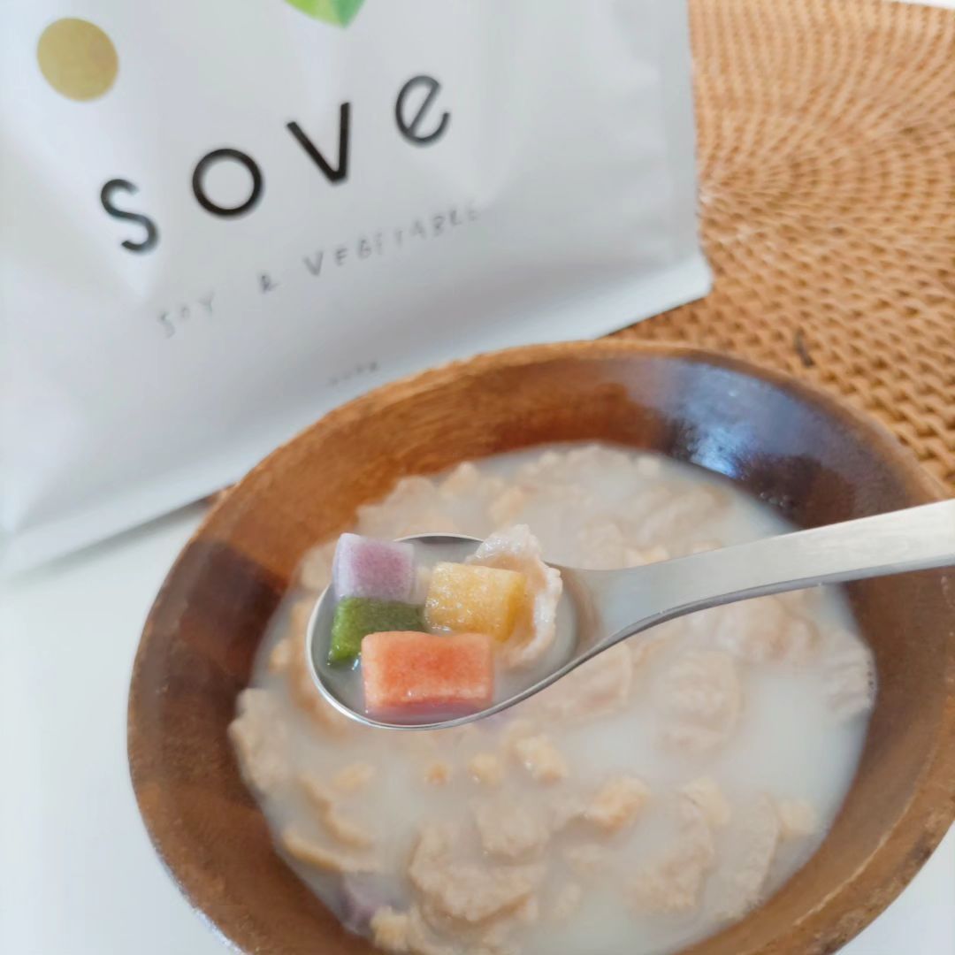 口コミ投稿：．なかなか朝食でたんぱく質と食物繊維をしっかり摂ることは難しい💦でもSOVEならいつ…