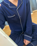 ❐ tutuanna 綿100％ よく伸びるなめらかスムースパジャマ サイズ[M~L ]カラー[ネイビー]⁡着やすくて好きです✨生地も柔らかいし締め付けが無いので寝やすいし動きやすいです🐼子供達…のInstagram画像