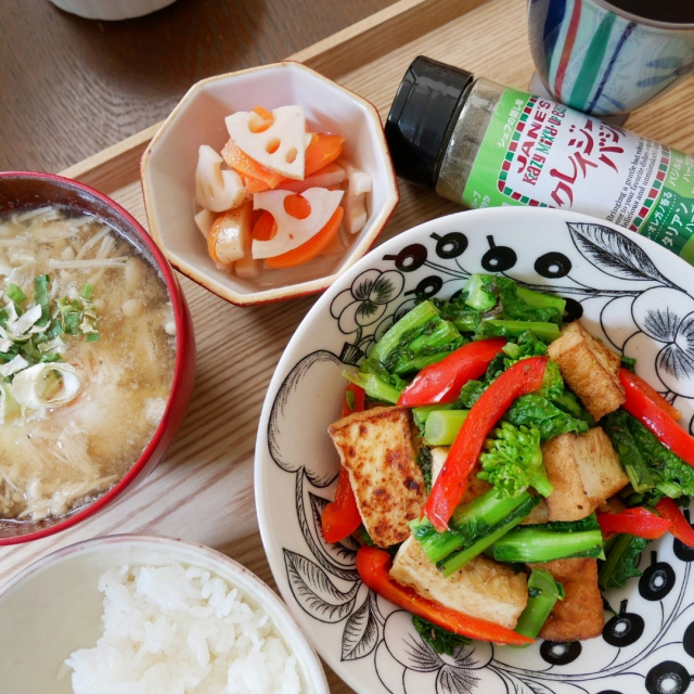 口コミ：厚揚げと菜の花のクレイジーバジル炒め、昼ごはん#本日のおうちごはんの画像（2枚目）