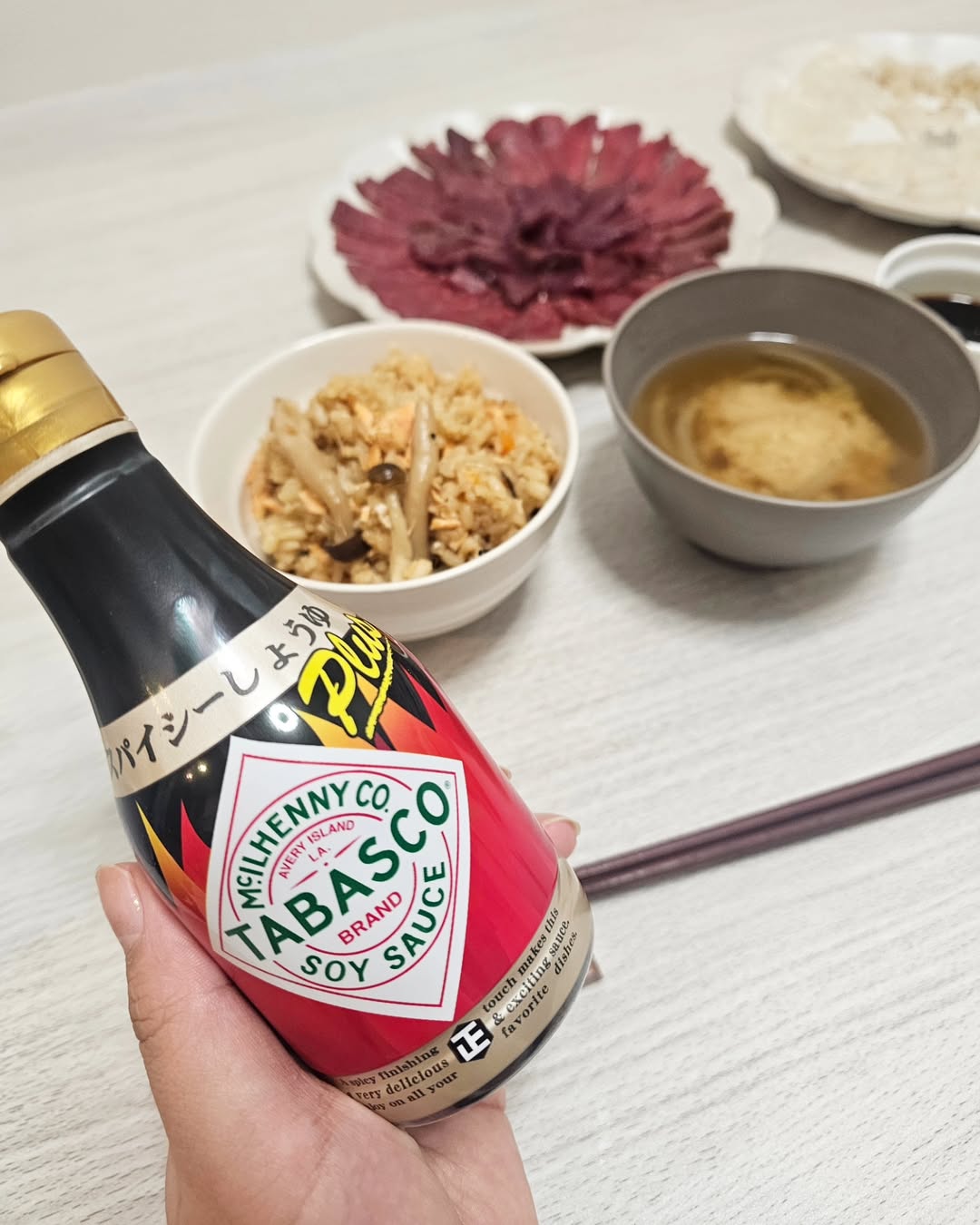 口コミ投稿：タバスコ®ブランドグルメパートナーシリーズ「スパイシーしょうゆPlus」を使ってご飯…