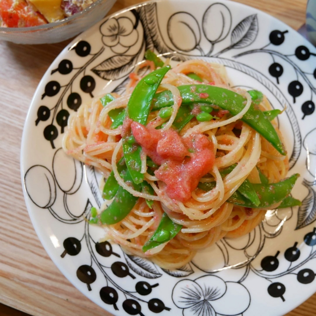 口コミ：玉露園わさび風味こんぶ茶て作る春の明太子パスタ、昨日の晩ごはんの画像（2枚目）