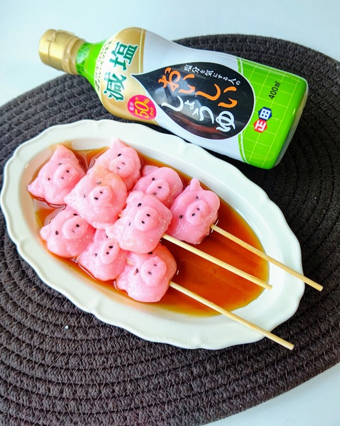 口コミ投稿：.今日のおやつに、ブタ🐷のみたらし団子🍡を作りました。🐻や😸のみたらし団子を作ったこ…